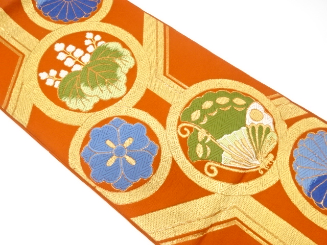 JAPANESE KIMONO / ANTIQUE FUKURO OBI / WOVEN PAULOWNIA & KIKU